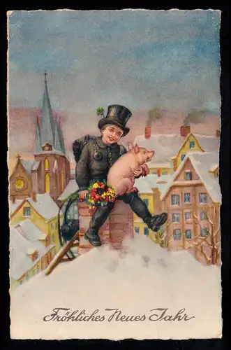 AK Nouvel An: Pneu de cheminée avec cochon chanceux, WESERMÜN 28.12.1940