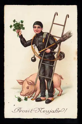AK Nouvel An: Pneu de cheminée avec trèfle chanceuse et cochon chanceux OSNABRÜCK 31.12.35