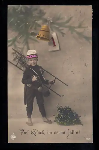 AK Nouvel An: Pneus de cheminée avec tête de cloches Baumes, CREFELD 3.1.1914