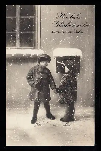 AK Nouvel An: Enfants devant la boîte aux lettres, NEUKIRCHEN b. Sulzbach Oberpfalz 31.12.1927