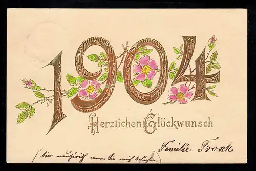 Präge-AK Neujahr: Vergoldete Jahreszahl 1904, GROSSZSCHOCHER-WINDORF 31.12.1903