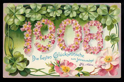 Nouveau jour: année 1908 avec le sklee chanceux, HILTER 31.12.1907