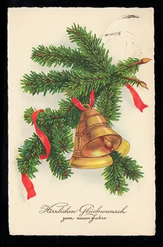 AK Neujahr: Zwei Glocken mit Tannenzweigen, CRIMMITSCHAU 31.12.1940
