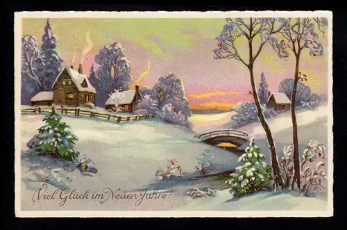AK Nouvel An: Paysage d'hiver - Villageidylle avec rivière et pont, BREMEN 1.1.135
