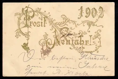 AK Neujahr: Jahreszahl 1902 und Glückwünsche, vergoldet, SIEDENBURG 31.12.1901