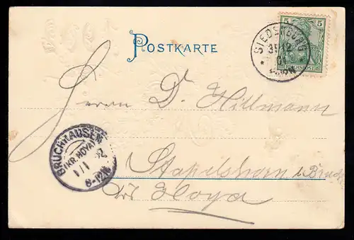 AK Neujahr: Jahreszahl 1902 und Glückwünsche, vergoldet, SIEDENBURG 31.12.1901