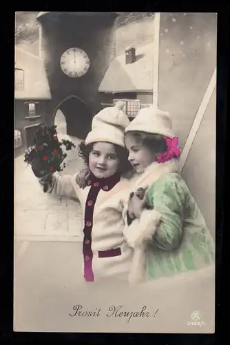AK Neujahr: Lächelnde Mädchen vor Silvester-Uhr, RAVENSBURG Nr. 1 - 30.12.1912