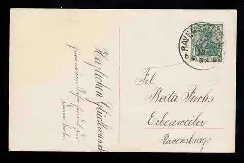 AK Nouvel An: Fille souriante avant la montre du Nouvel an, RAVENSBURG n° 1 - 30.12.1912