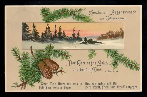 AK Neujahr: Winterlandschaft Psalm 4 Mos. 6.24., BORGHOLZHAUSEN  31.12.10