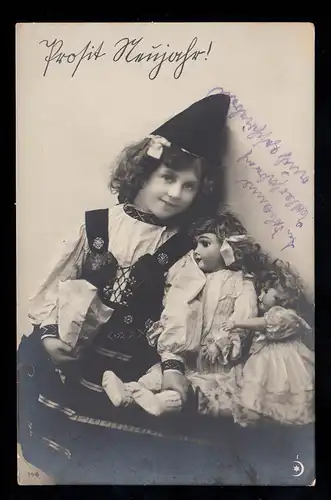 Foto-AK Neujahr: Mädchen in Tracht mit Puppen, BEVENSEN 30.12.1907