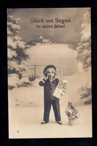 AK Neujahr: Kleiner rufende Matrose Kalenderblatt 1. Januar, Bahnpost 29.12.17