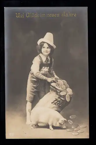 AK photo Nouvel An: Enfant avec des talents de chance et des cochons chanceux, DÜREN 1 91910