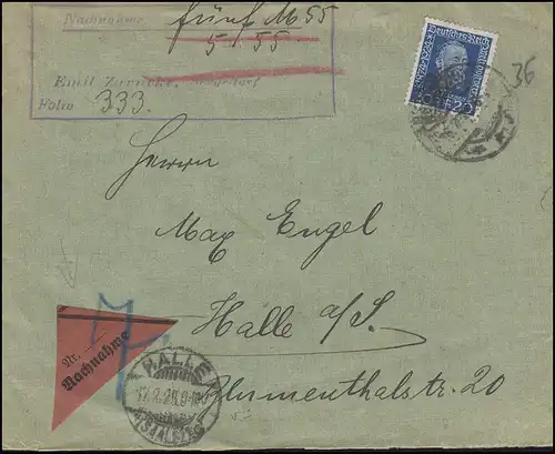 369 Stephan UPU Association postale mondiale, sur lettre NN du 16.2.25 à HALLE/SAALE 17.2.