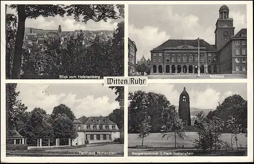 Landpost-Stempel Voßhofen über WITTEN 27.8.1951 auf passender AK Witten 4 Bilder