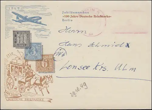 Berlin: Aptierter Absenderfreistempel AFS auf Schmuck-PK BERLIN 29.10.1949