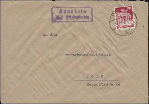 Landpost-Stempel Hunsheim über DIERINGHAUSEN 12.10.1948 auf Vorderseite