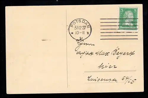 AK Nouvel An: Girlande avec fleurs Trèfle chanceux - Église en hiver, POTSDAM 31.12.27