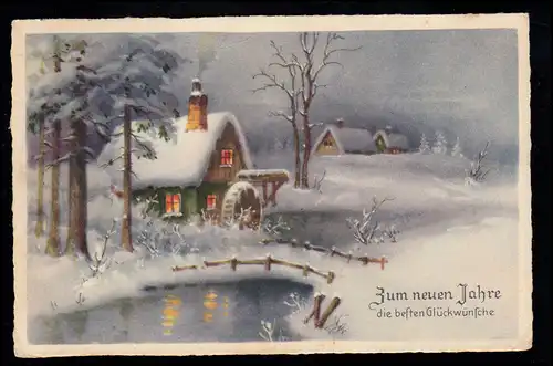 AK Nouvel An: Paysage d'hiver - Moulin d ' eau éclairé, DRESDEN 30.12.1938