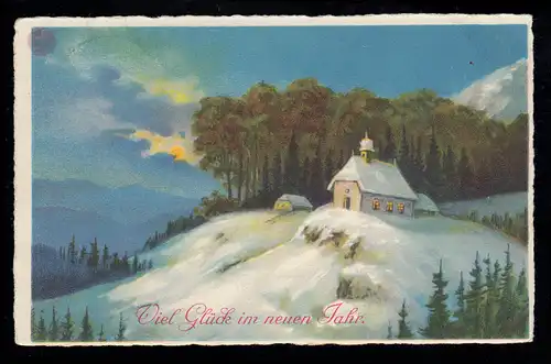 AK Nouvel An: L'église de la Cavalière, NOUVEAUTÉ / SAALE 30.12.1926