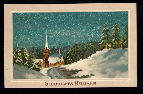 AK Neujahr: Landschaft - Beleuchtete Kirche bei Schneefall HOLZWICKEDE 31.12.26