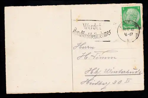 AK Nouvel An: Dorfidylle en hiver, nuit, ciel doré, HAMBURG 31.12.40