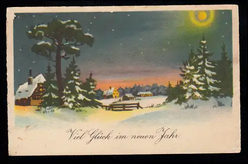 AK Neujahr: Dorfidylle bei Vollmond im Winter, LIMBACH (SACHSEN) 31.12.1930
