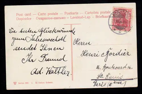 AK Nouvel An Artiste: Dans la neige profonde - Agronome au sommet de la colline, CONSTANZ 31.12.05