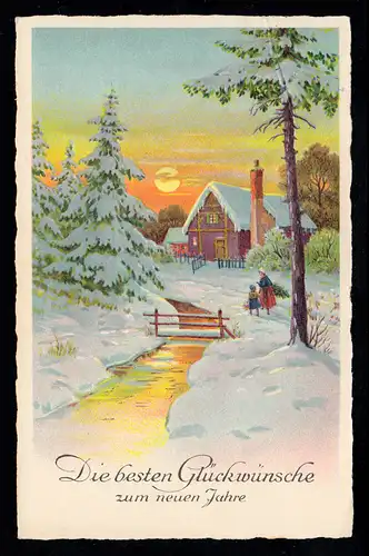 AK Nouvel An: Dorfidylle coucher de soleil en hiver, poste ferroviaire VAREL-NEUERBURG 1937