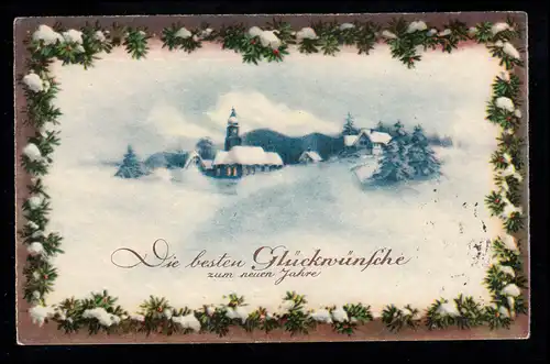 AK Neujahr: Dorfidylle im Winter, Mittelherwigsdorf / Zittau 31.12.1935