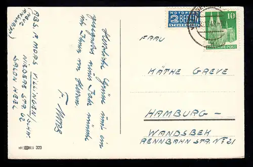 Hummel AK Nouvel An: Nain avec flûte dans le paysage hivernal, VILLINGEN 30.12.1949