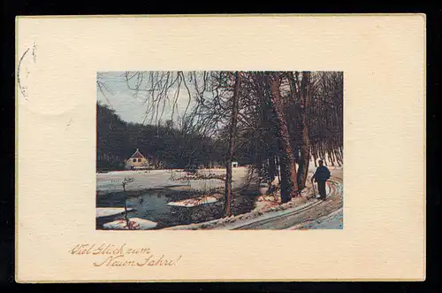 AK Nouvel An: Paysage hivernal avec étang et route, BONN 31.12.1910