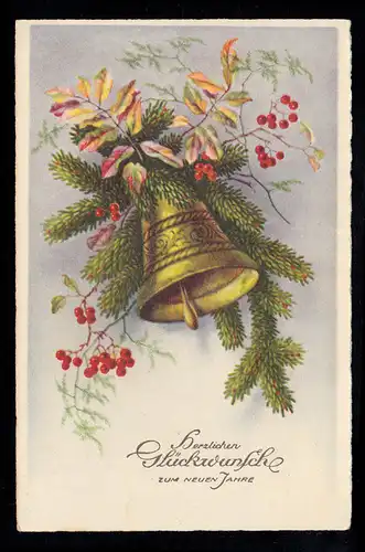 AK Nouvel An: Belle cloche, SSt BAD KREUZNACH Radium-Sole guérit 31.12.1934