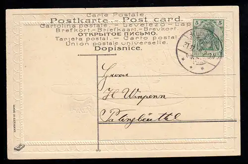 Plage-AK Nouvel An: Félicitations, NOUVEAUX WALDE 31.12.1908