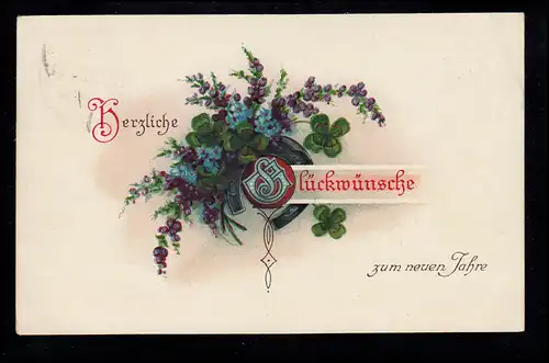 AK Nouvel An: Félicitations aux branches de violette et de baies, SOLINGEN 30.12.21