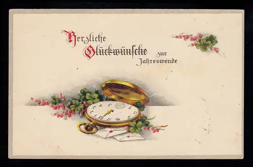 AK Neujahr: Uhr mit Mitternachtsanzeige, Glückwünsche, EISENERZ 22.12.