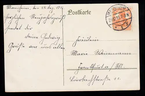 AK Neujahr: Winterlandschaft mit Psalm 6.6., MANNHEIM 29.12.1916