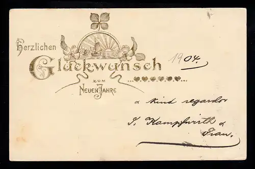 AK Neujahr: Vergoldete Glückwunsche - Meer mit Booten, ALTONA (ELBE) 31.12.1903