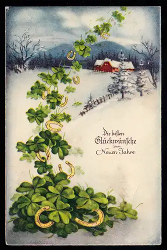 AK Nouvel An: Paysage Porteur de chance Fers à cheval Trèfle chanceuse, BADE à WIENNE