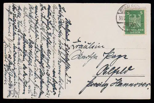 AK Nouvel An: Chariot à main avec des branches de baies de trèfle chanceuse Broyage, STRALSUND 30.12.25