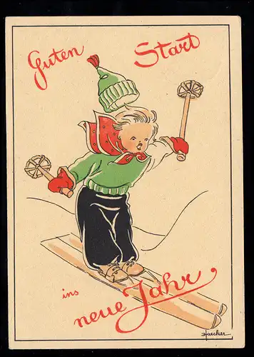 AK Nouvel An: Bon départ - enfant perdu en ski bonnet , ZERBST 30.12.49