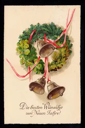 AK Nouvel An: Trois cloches dans la couronne de sapin, ROISDORF 31.12.1929