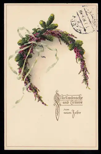 AK Neujahr: Tannengirlande mit Schleife, DRESDEN-ALTSTADT 1.1.1916