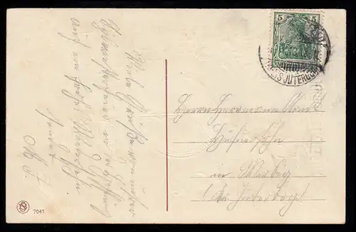 AK Nouvel An: Heure d'Argent 24h - Horloge avec des fleurs-Girlande, couru 1913