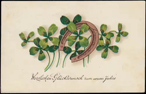 AK Nouvel An: Porteur de chance - Fers à cheval et trèfle de bonheur, DRESDEN 3.1.1933