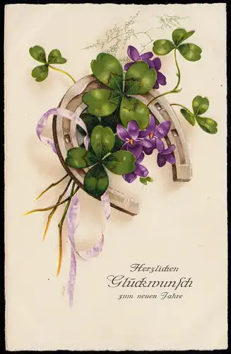 AK Neujahr: Hufeisen Veilchen Glücksklee, RHEYDT-ODENKIRCHEN 31.12.33