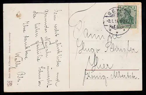 AK Nouvel An: Lumière des bois en hiver avec des cerfs la nuit, GEYER 2.1.1914