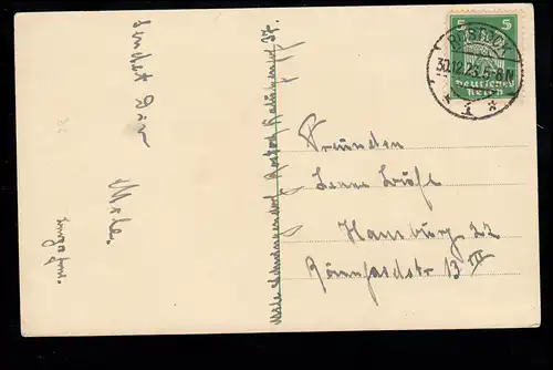 AK Nouvel An: Dorfidylle avec cloches Weiher Tannenschmuck, ROSTOCK 30.12.1923