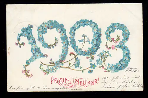 AK Nouvel An: année 1903 de fleurs, HAGEN (BZ. HANNOVER) 31.12.1902