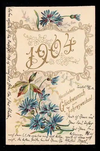 AK Neujahr: Vergoldete Jahreszahl 1904 Blumenranke, TRIEBEL 31.12.1903