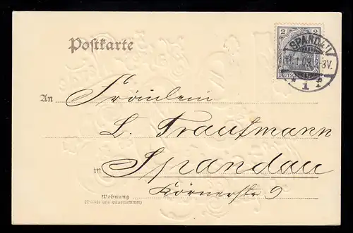 Präge-AK Neujahr: Vergoldete Jahreszahl 1903 Glückwünsche, SPANDAU 1.1.1903